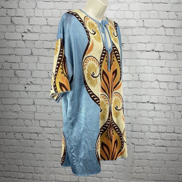 Zara Blue Multicolor Pullover Short Sleeve Soft Poncho Sweater Size Medium M - Picture 4 of 7